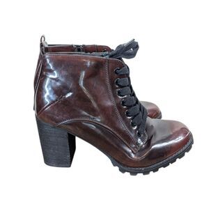 Vintage Block Heel Elisabet Bootie Size Wms 9.5 Burgundy Patent Goth Witchy